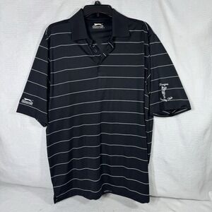Slazenger Men's Polo Black‎ White Striped Golf Shirt Large Glasgow Country Club